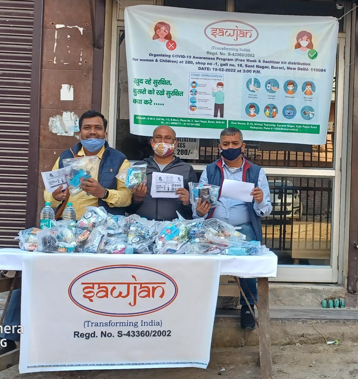 Awareness program on Covid and kit distribution at Sant Nagar, Burari